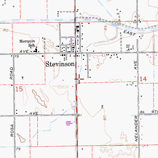 Topographic Map of Stevinson Census Designated Place, CA