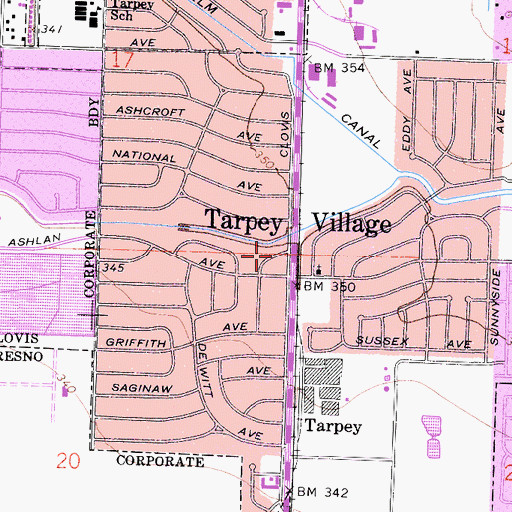 Topographic Map of Tarpey Village Census Designated Place, CA