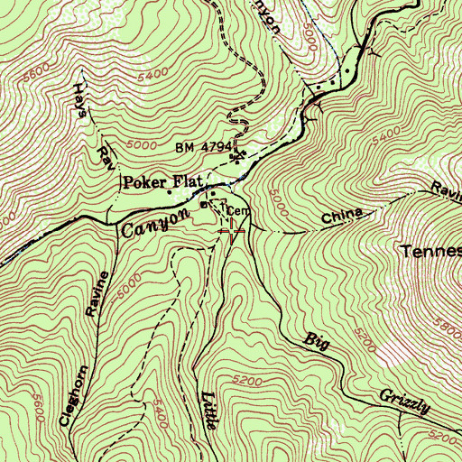 Topographic Map of China Ravine, CA