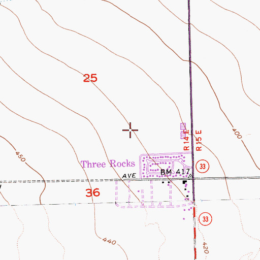 Topographic Map of Three Rocks Census Designated Place, CA
