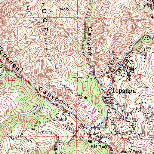 Topographic Map of Topanga Census Designated Place, CA