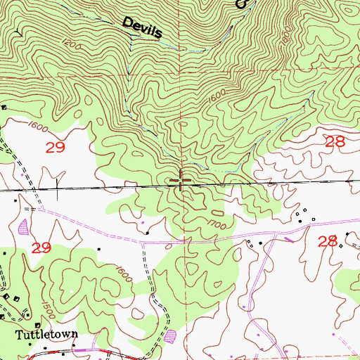 Topographic Map of Tuttletown Census Designated Place, CA