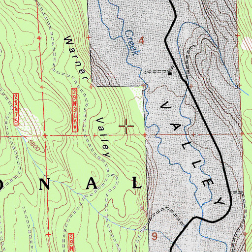 Topographic Map of Warner Valley Census Designated Place, CA