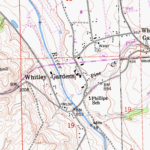 Topographic Map of Whitley Gardens Census Designated Place, CA