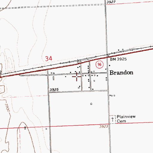 Topographic Map of Brandon Census Designated Place, CO