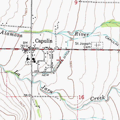 Topographic Map of Capulin Census Designated Place, CO