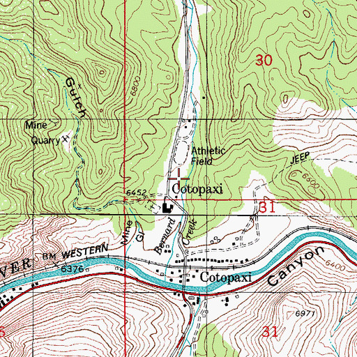 Topographic Map of Cotopaxi Census Designated Place, CO