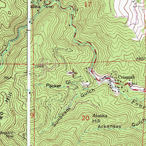 Topographic Map of Crisman Census Designated Place, CO