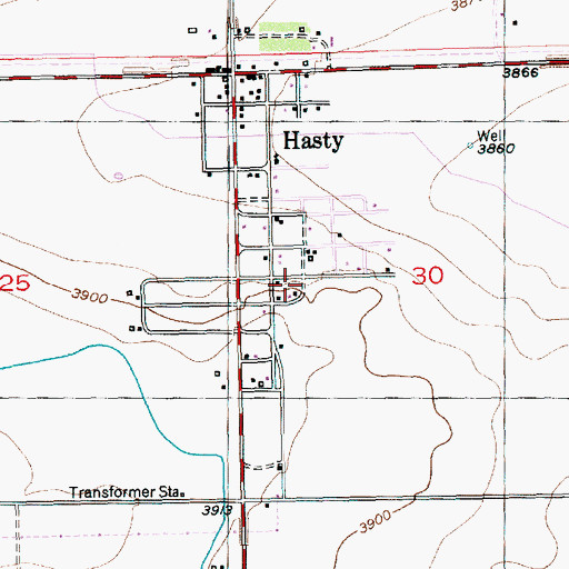 Topographic Map of Hasty Census Designated Place, CO