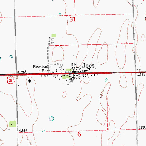 Topographic Map of Joes Census Designated Place, CO