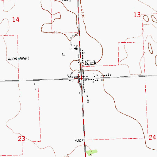 Topographic Map of Kirk Census Designated Place, CO