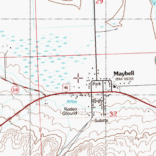 Topographic Map of Maybell Census Designated Place, CO