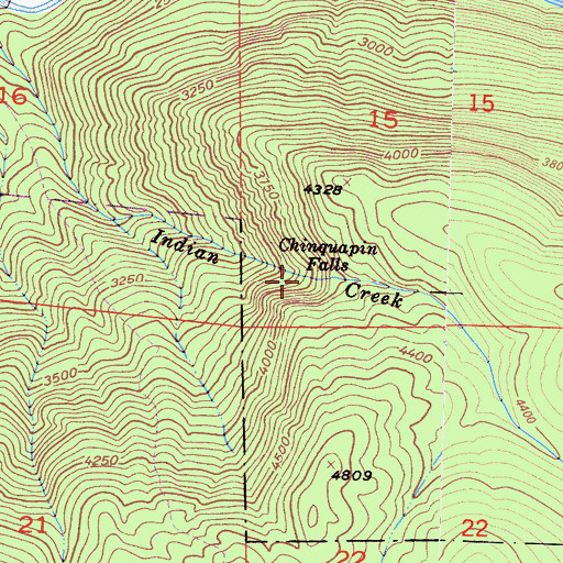 Topographic Map of Chinquapin Falls, CA