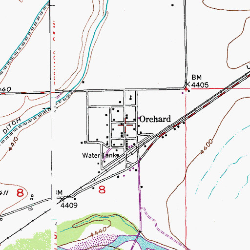 Topographic Map of Orchard Census Designated Place, CO