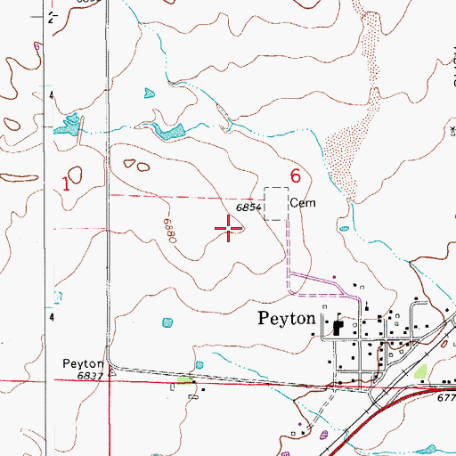 Topographic Map of Peyton Census Designated Place, CO