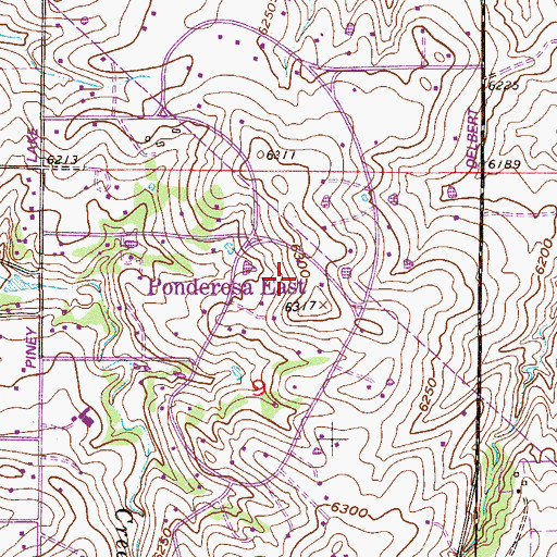 Topographic Map of Ponderosa East Census Designated Place, CO