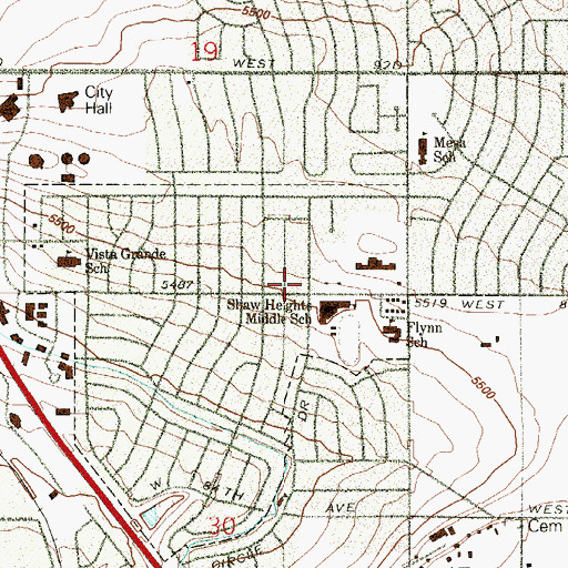 Topographic Map of Shaw Heights Census Designated Place, CO