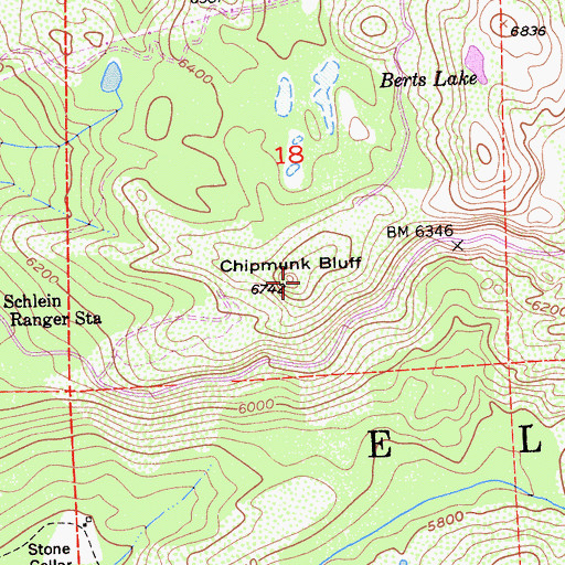 Topographic Map of Chipmunk Bluff, CA