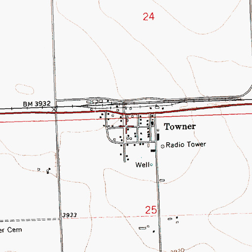 Topographic Map of Towner Census Designated Place, CO