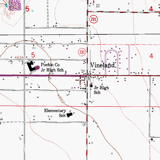 Topographic Map of Vineland Census Designated Place, CO