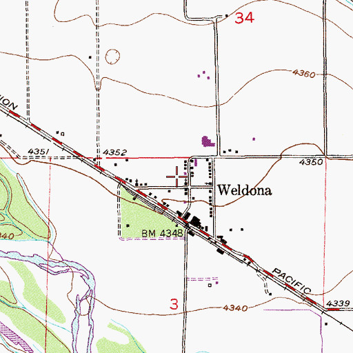 Topographic Map of Weldona Census Designated Place, CO