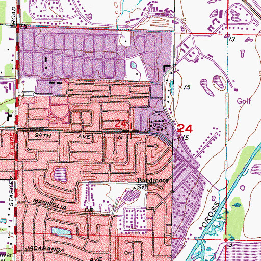 Topographic Map of Bardmoor Census Designated Place, FL
