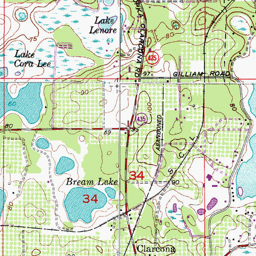 Topographic Map of Clarcona Census Designated Place, FL