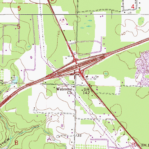 Topographic Map of East Milton Census Designated Place, FL