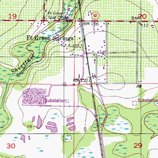 Topographic Map of Fort Green Springs Census Designated Place, FL