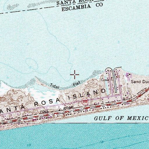 Topographic Map of Navarre Beach Census Designated Place, FL