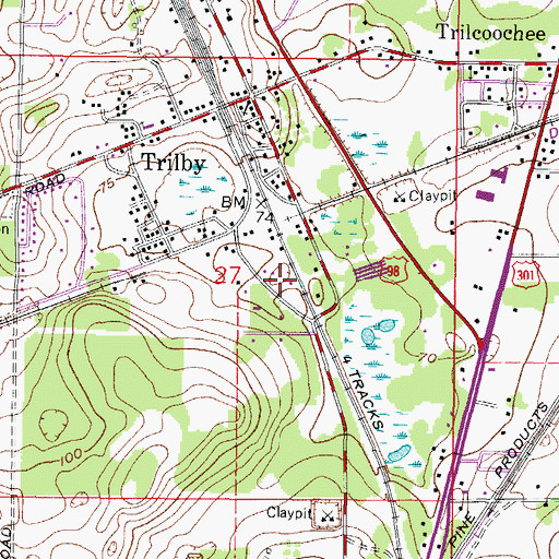 Topographic Map of Trilby Census Designated Place, FL