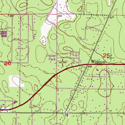 Topographic Map of Wiscon Census Designated Place, FL