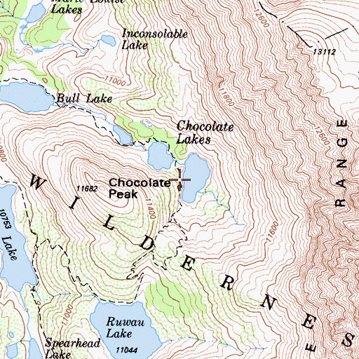 Topographic Map of Chocolate Lakes, CA