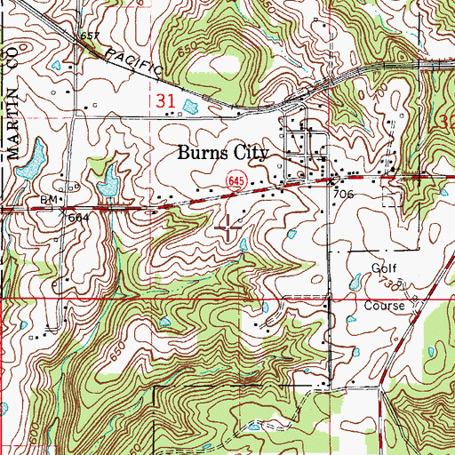 Topographic Map of Burns City Census Designated Place, IN