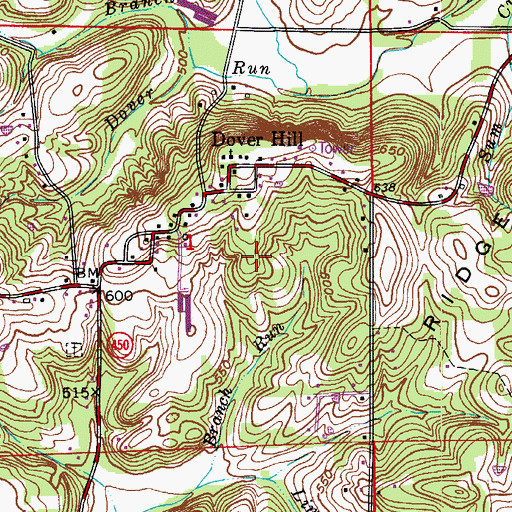 Topographic Map of Dover Hill Census Designated Place, IN