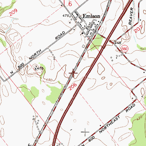 Topographic Map of Emison Census Designated Place, IN