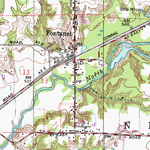 Topographic Map of Fontanet Census Designated Place, IN