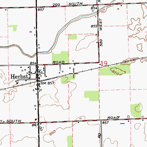 Topographic Map of Herbst Census Designated Place, IN