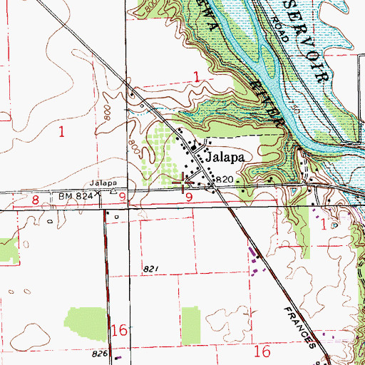 Topographic Map of Jalapa Census Designated Place, IN
