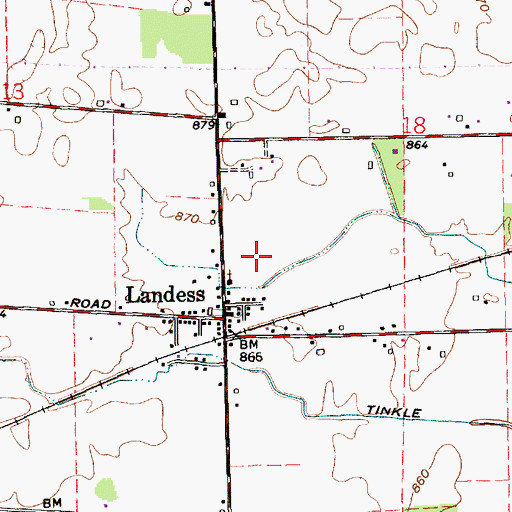 Topographic Map of Landess Census Designated Place, IN
