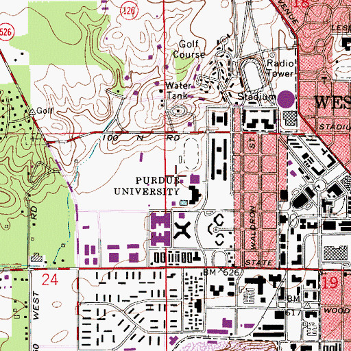 Topographic Map of Purdue University Census Designated Place, IN