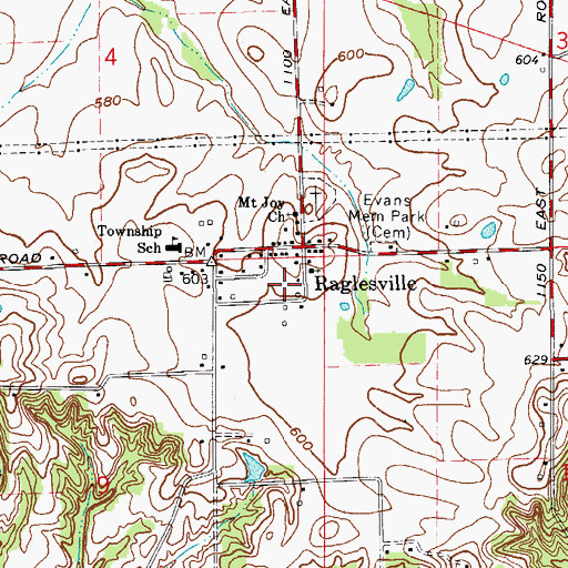 Topographic Map of Raglesville Census Designated Place, IN