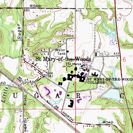 Topographic Map of Saint Mary of the Woods Census Designated Place, IN