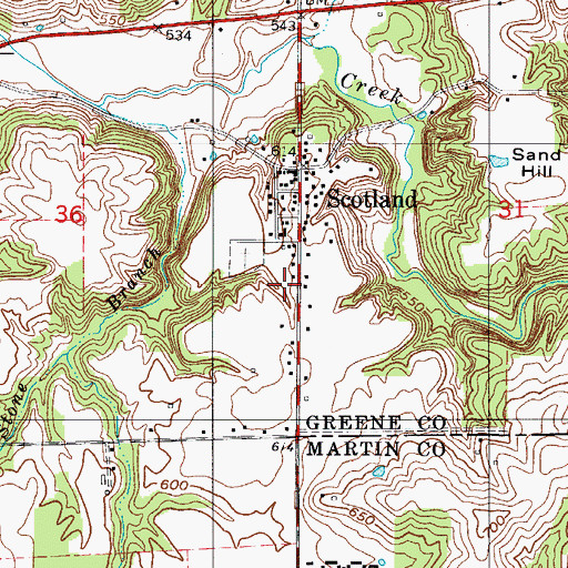Topographic Map of Scotland Census Designated Place, IN
