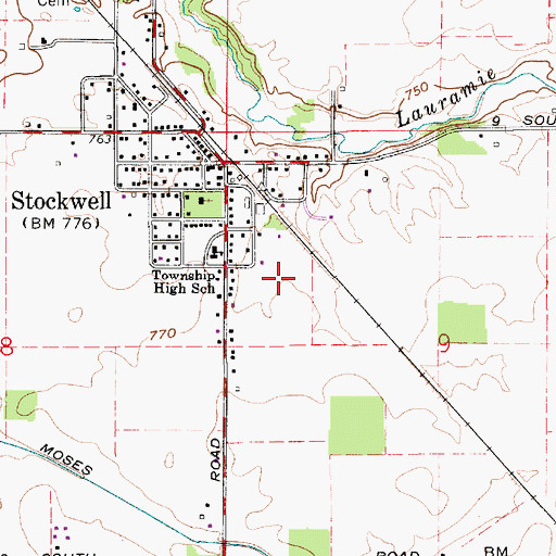 Topographic Map of Stockwell Census Designated Place, IN