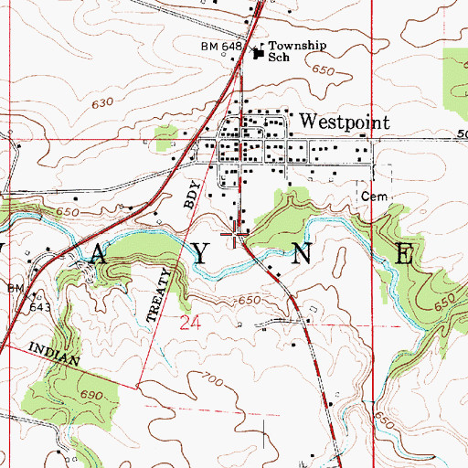Topographic Map of West Point Census Designated Place, IN