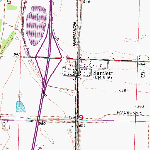 Topographic Map of Bartlett Census Designated Place, IA