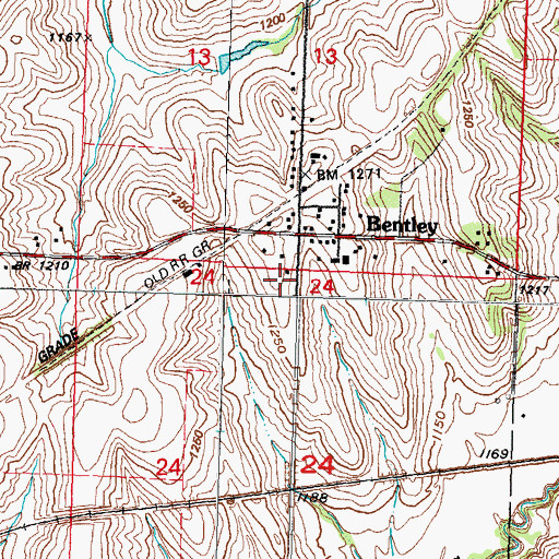 Topographic Map of Bentley Census Designated Place, IA
