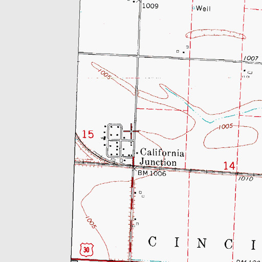 Topographic Map of California Junction Census Designated Place, IA