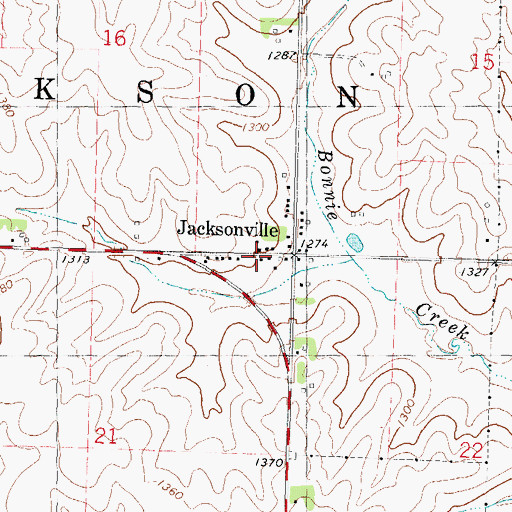 Topographic Map of Jacksonville Census Designated Place, IA